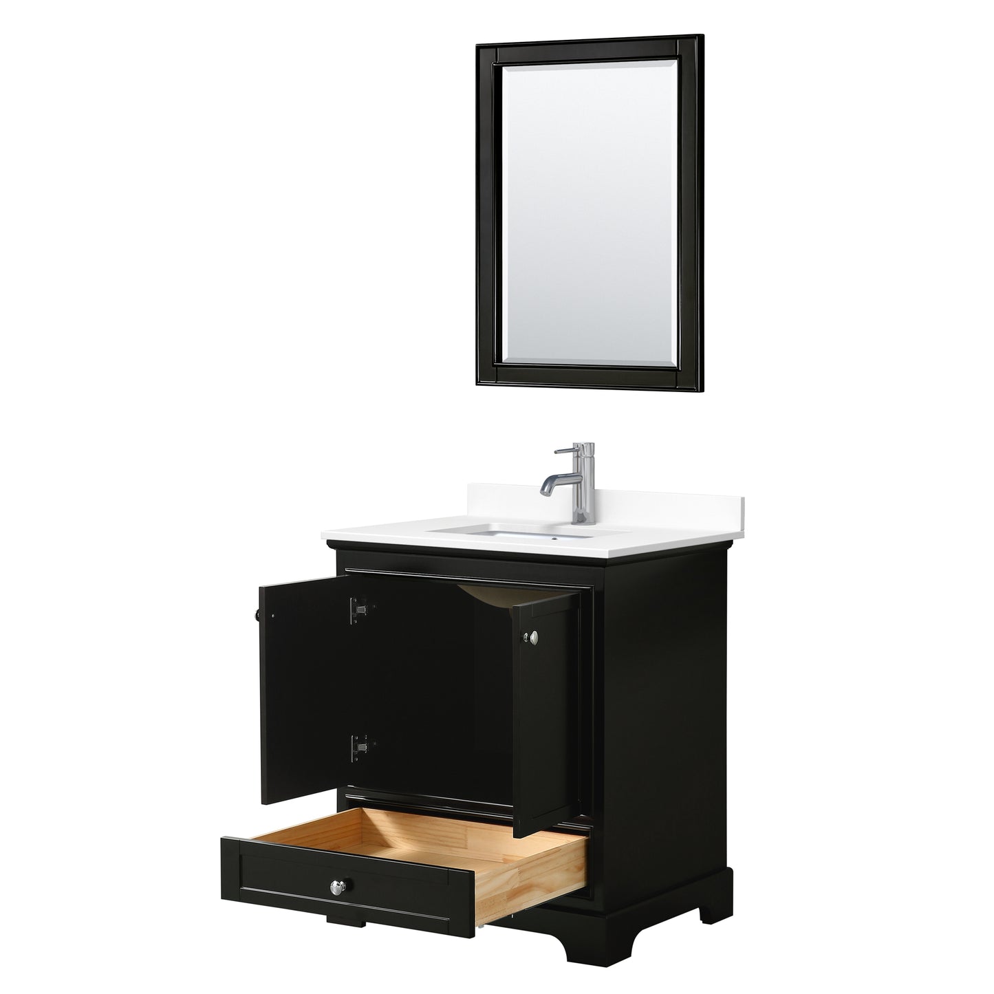 Deborah 30" Single Vanity in Espresso, White Cultured Marble Top, 24" Mirror