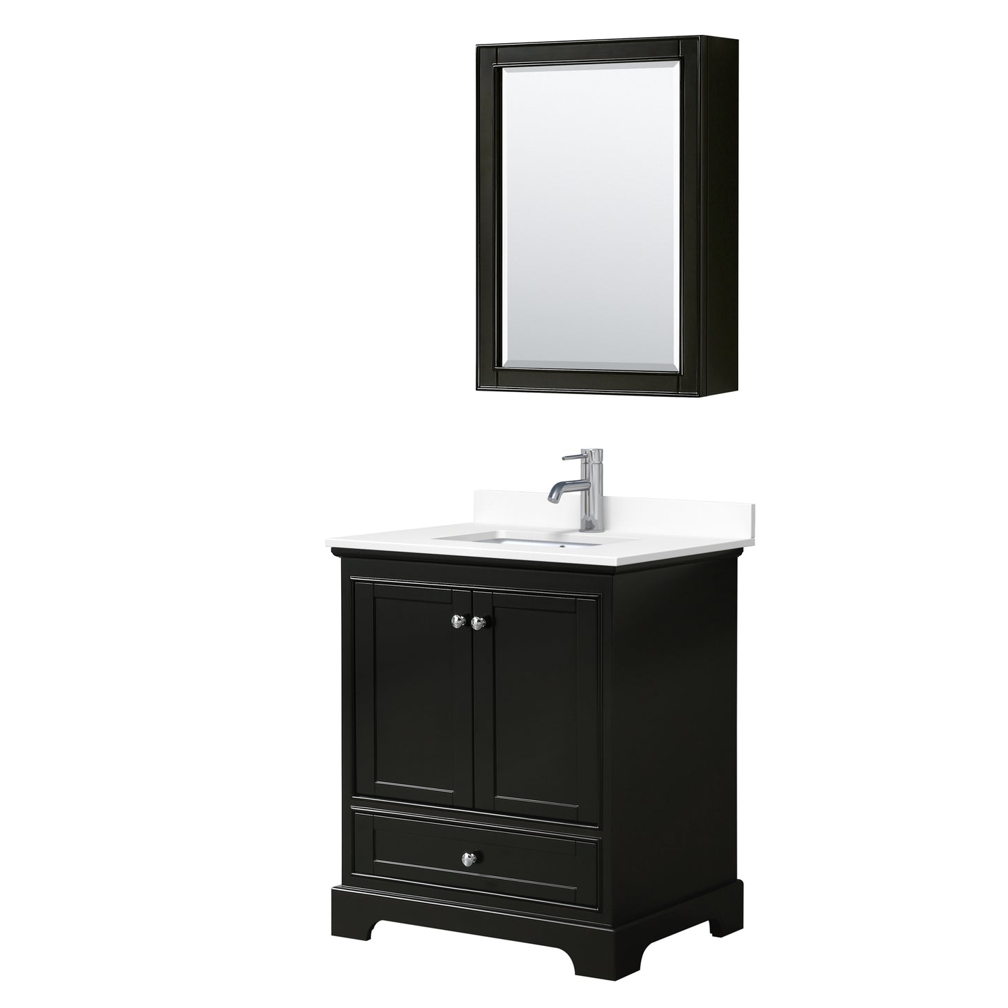 Deborah 30" Single Vanity in Espresso, White Marble Top, Medicine Cabinet