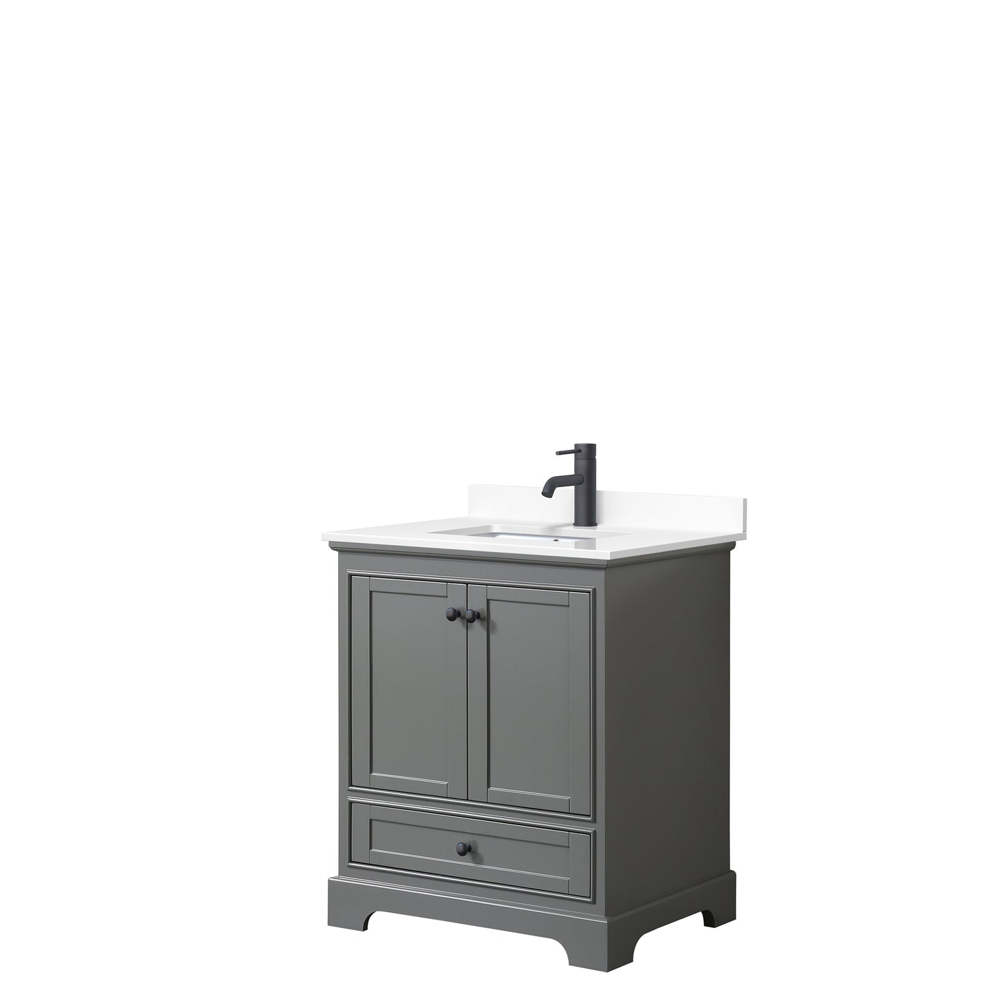 Deborah 30" Single Vanity in Dark Gray, White Cultured Marble Top, Black Trim