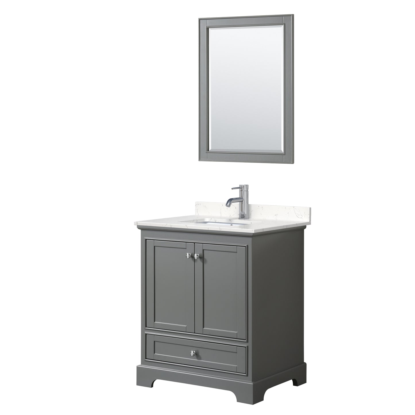 Deborah 30" Single Vanity in Dark Gray, Carrara Cultured Marble Top, 24" Mirror