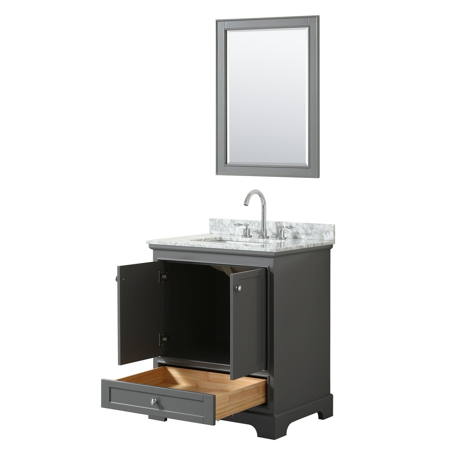 Deborah 30" Single Vanity in Dark Gray, Top, Square Sink, 24" Mirror
