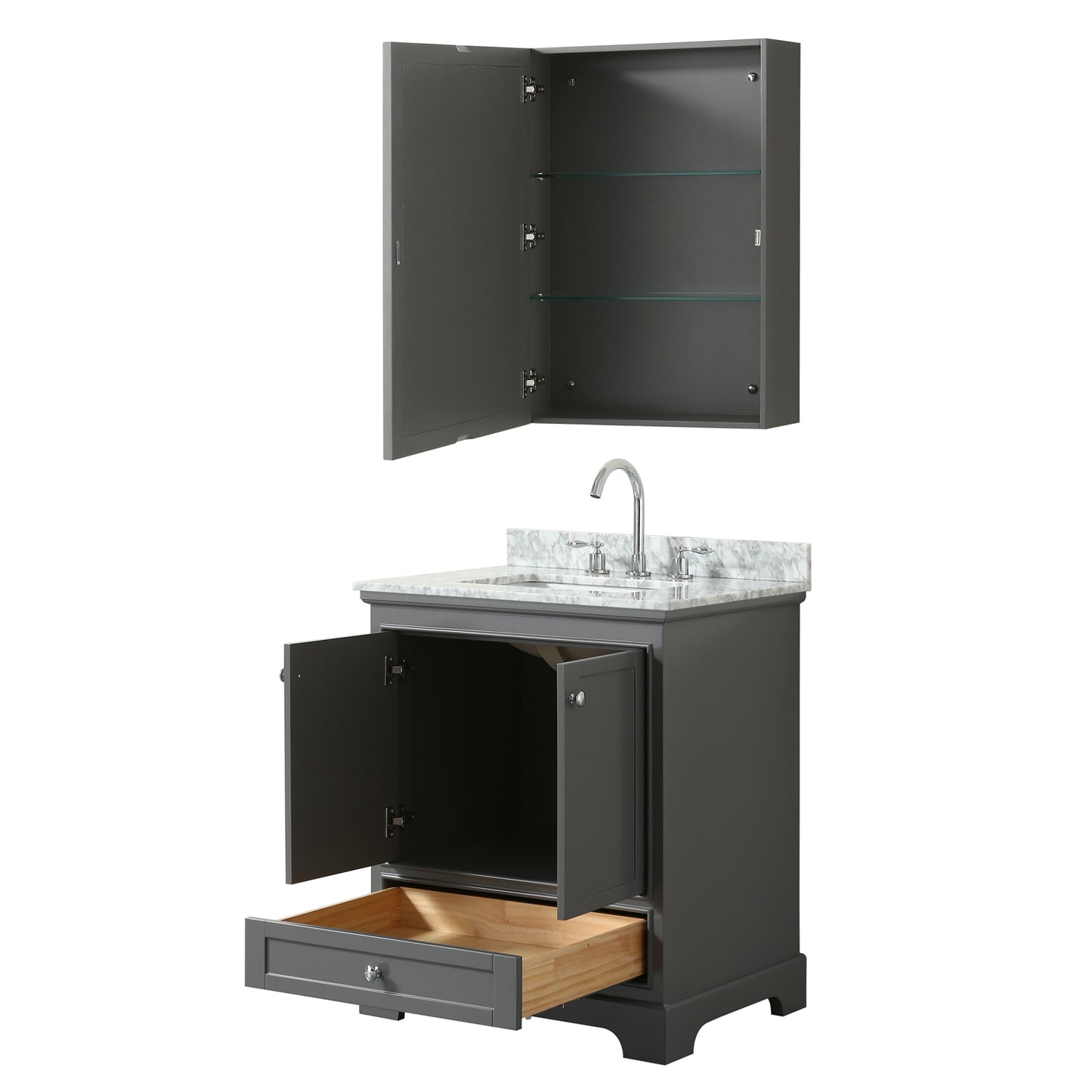 Deborah 30" Single Vanity in Dark Gray, Top, Square Sink, Medicine Cabinet