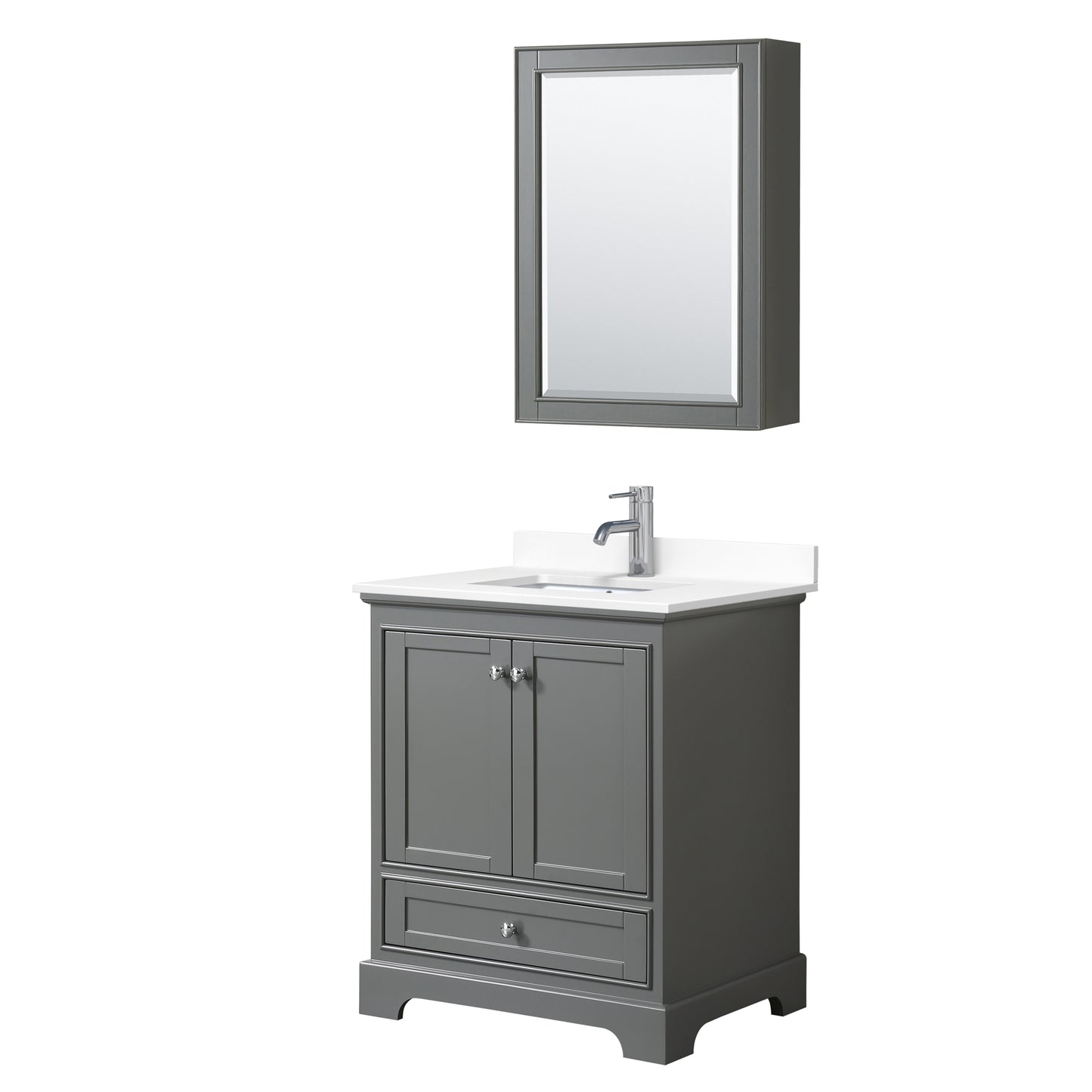Deborah 30" Single Vanity in Gray, White Cultured Marble Top, Medicine Cabinet