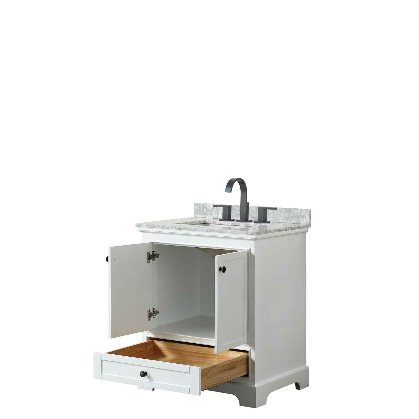 Deborah 30" Single Vanity in White, Top, Square Sink, Matte Black Trim