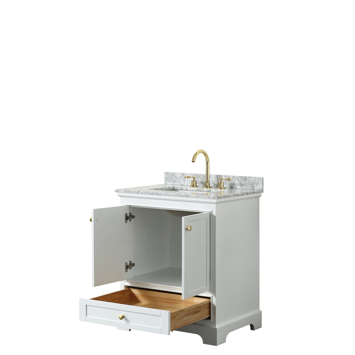 Deborah 30" Single Vanity in White, Top, Square Brushed Gold Trim, No Mirror