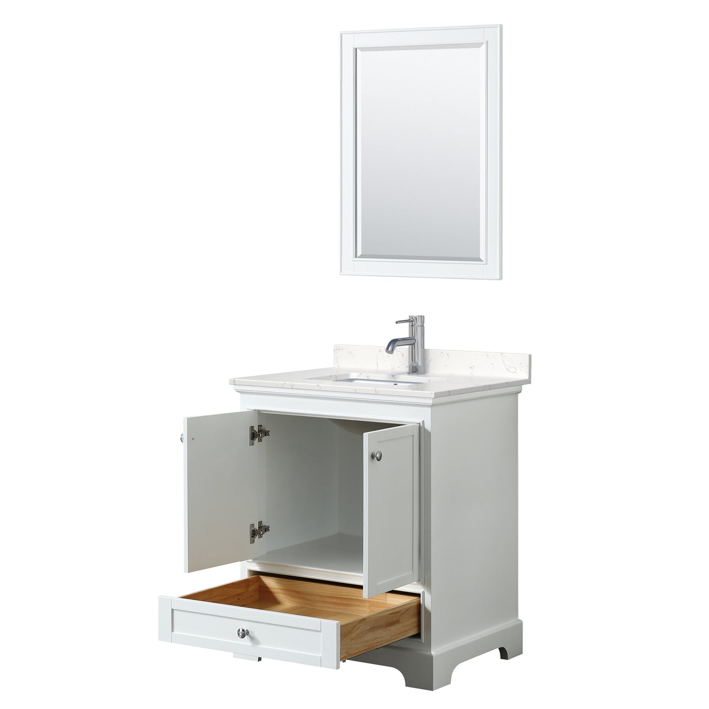 Deborah 30" Single Vanity in White, Carrara Cultured Marble Top, 24" Mirror