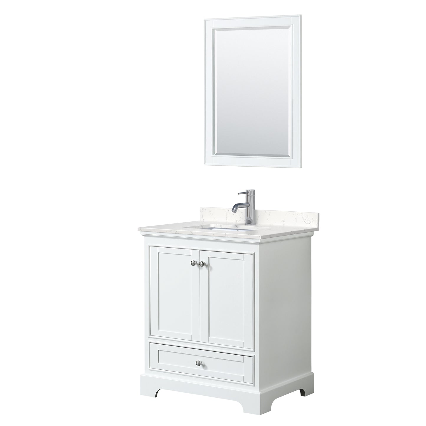 Deborah 30" Single Vanity in White, Carrara Cultured Marble Top, 24" Mirror