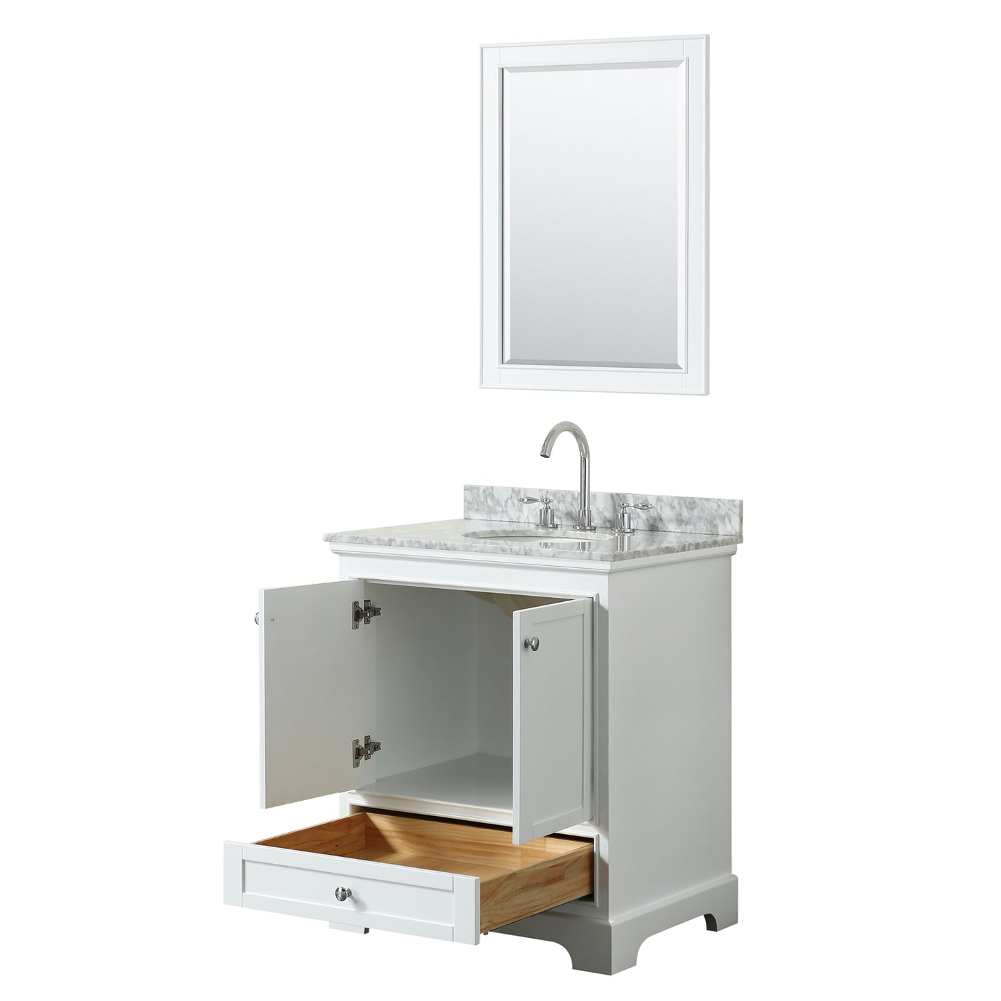 Deborah 30" Single Vanity in White, Top, Oval Sink, 24" Mirror