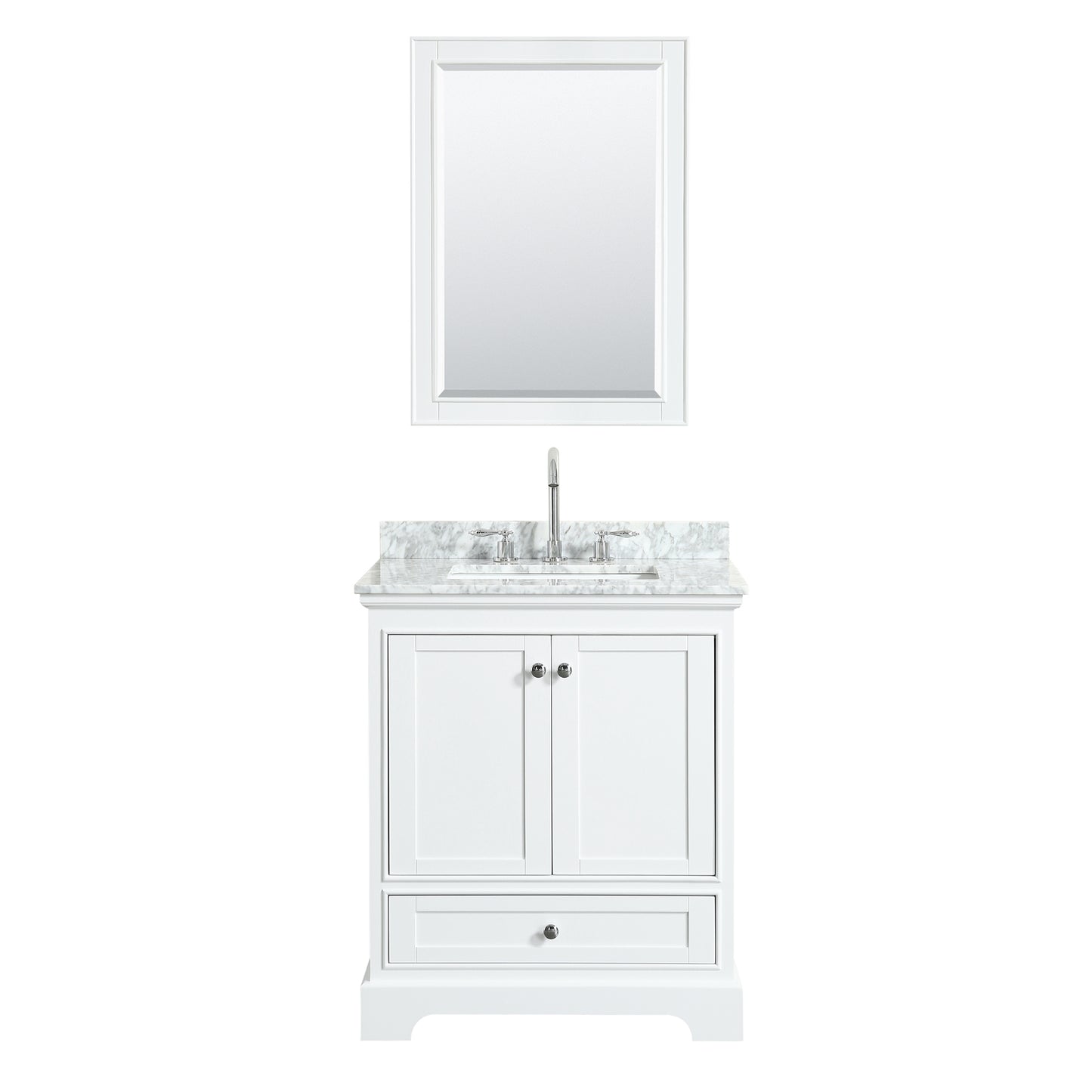 Deborah 30" Single Vanity in White, Top, Square Sink, 24" Mirror
