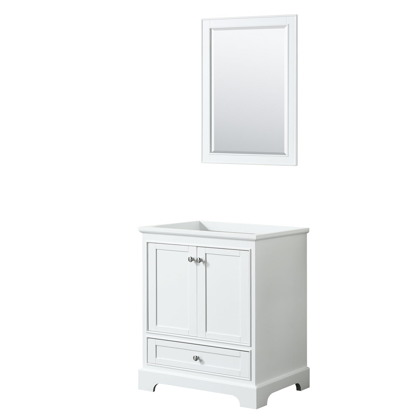 Deborah 30 Inch Single Bathroom Vanity in White, No Countertop, No Sink, and 24 Inch Mirror