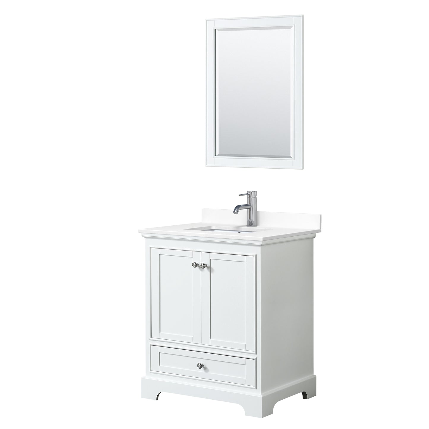 Deborah 30" Single Vanity in White, White Cultured Marble Top, Sink, 24" Mirror