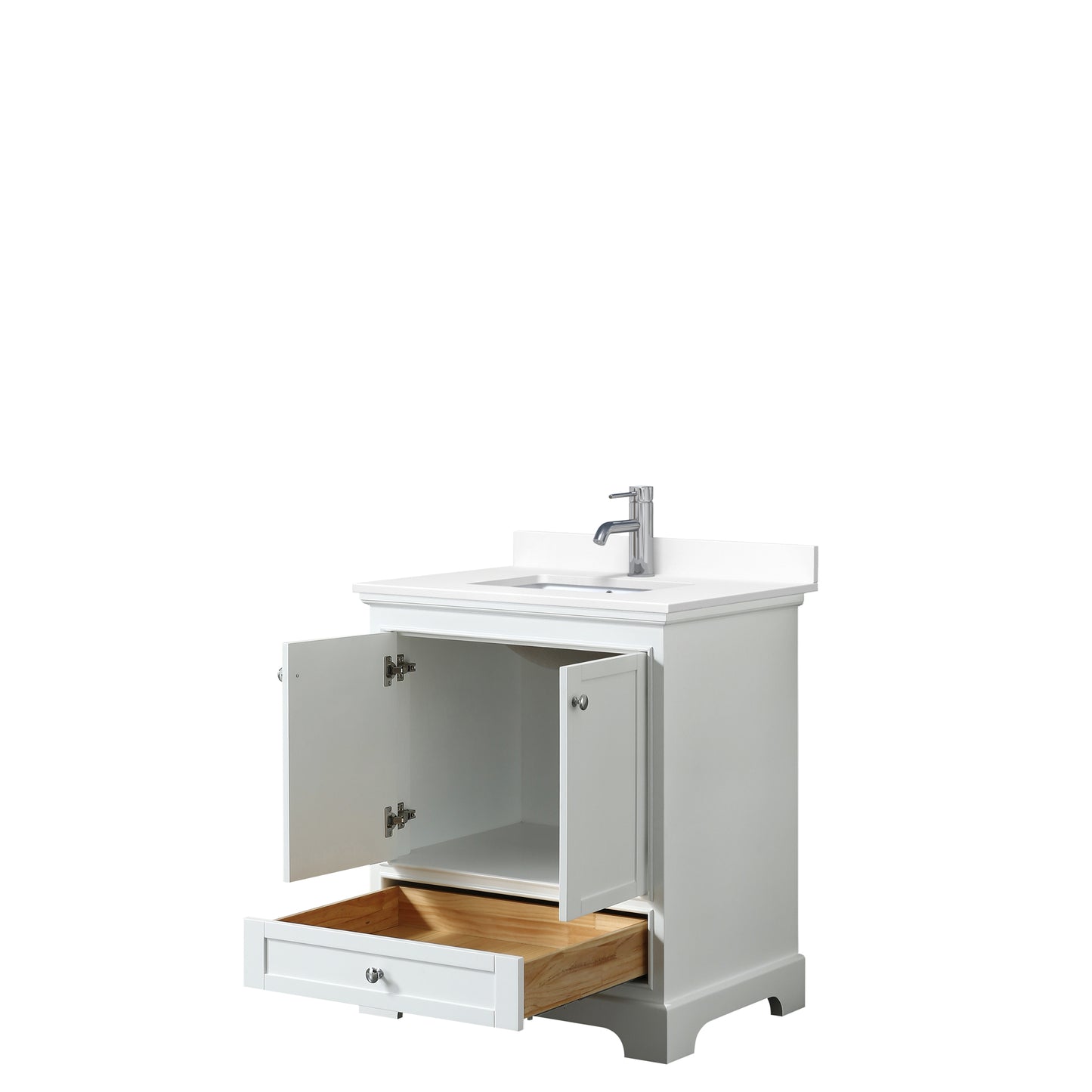Deborah 30" Single Vanity in White, White Cultured Marble Top, Sink