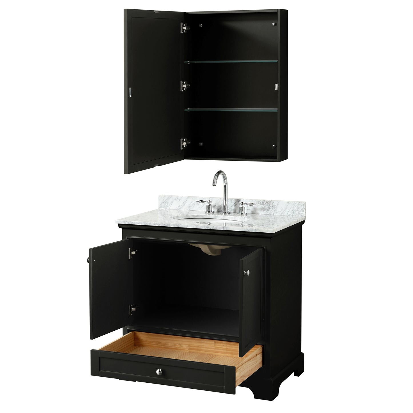 Deborah 36" Single Vanity in Dark Espresso, Top, Oval Sink, Medicine Cabinet