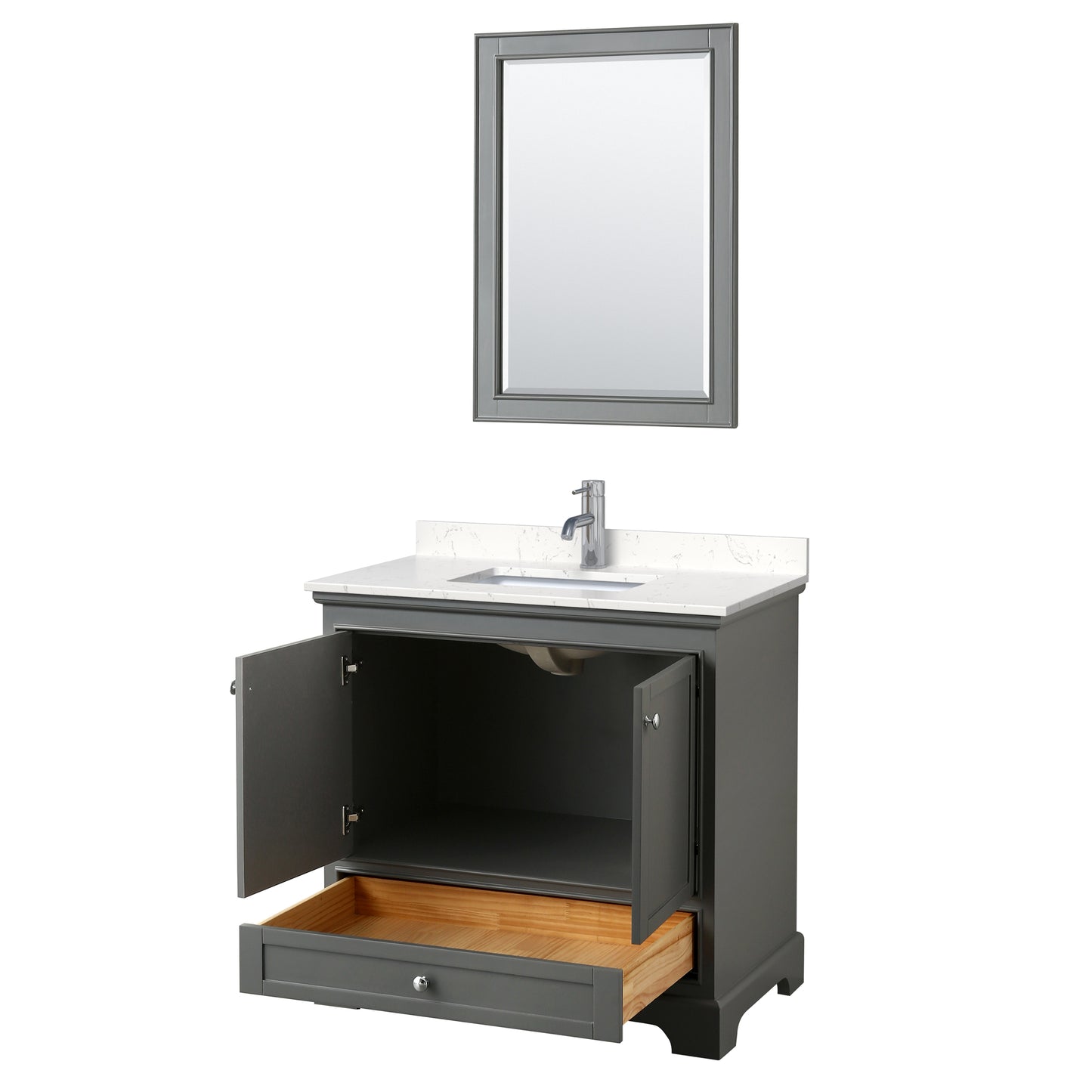 Deborah 36" Single Vanity in Dark Gray, Carrara Cultured Marble Top, 24" Mirror
