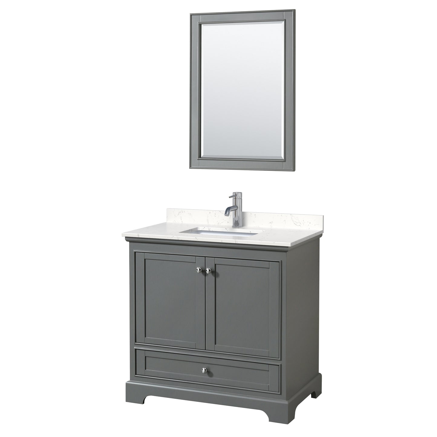 Deborah 36" Single Vanity in Dark Gray, Carrara Cultured Marble Top, 24" Mirror