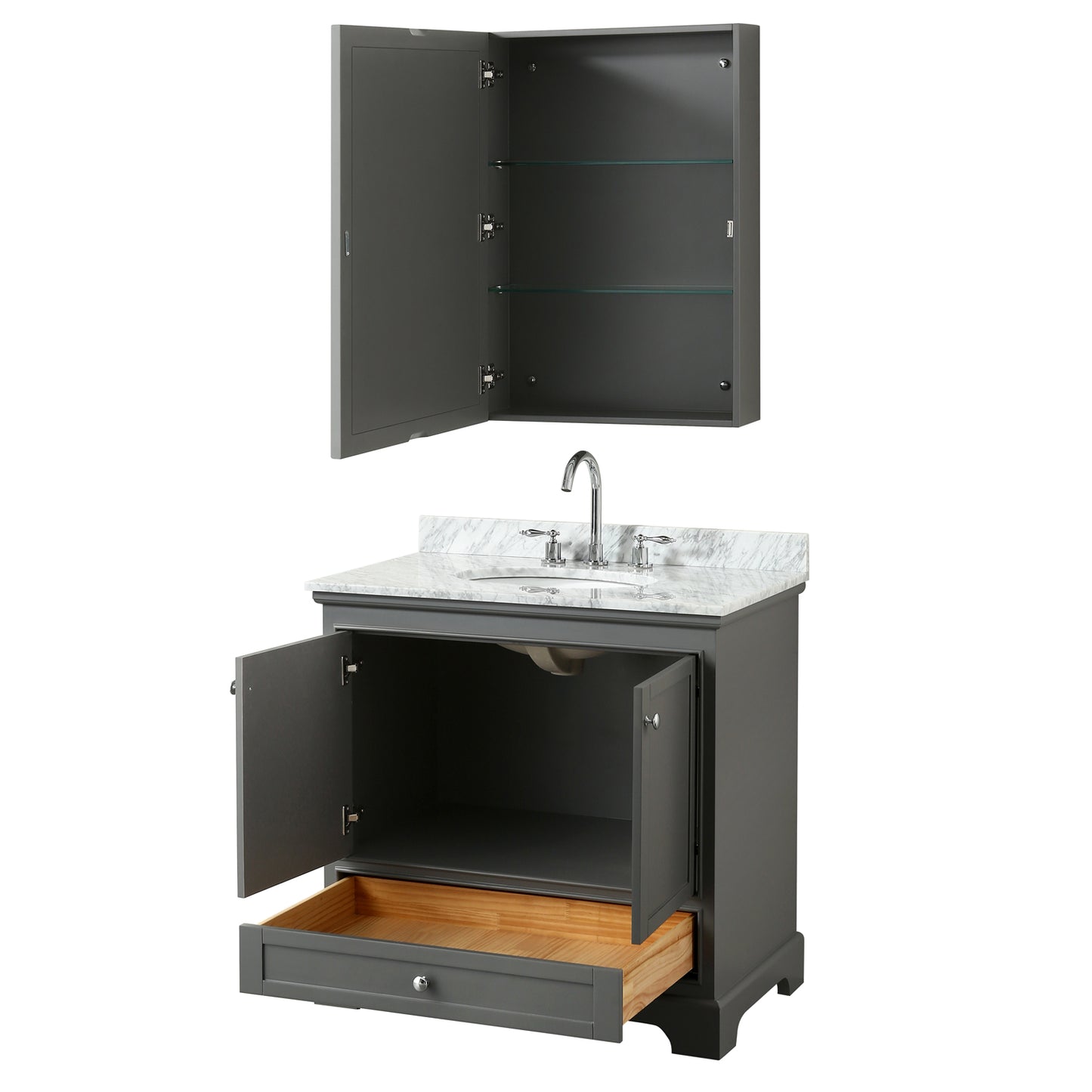 Deborah 36" Single Vanity in Dark Gray, Top, Oval Sink, Medicine Cabinet