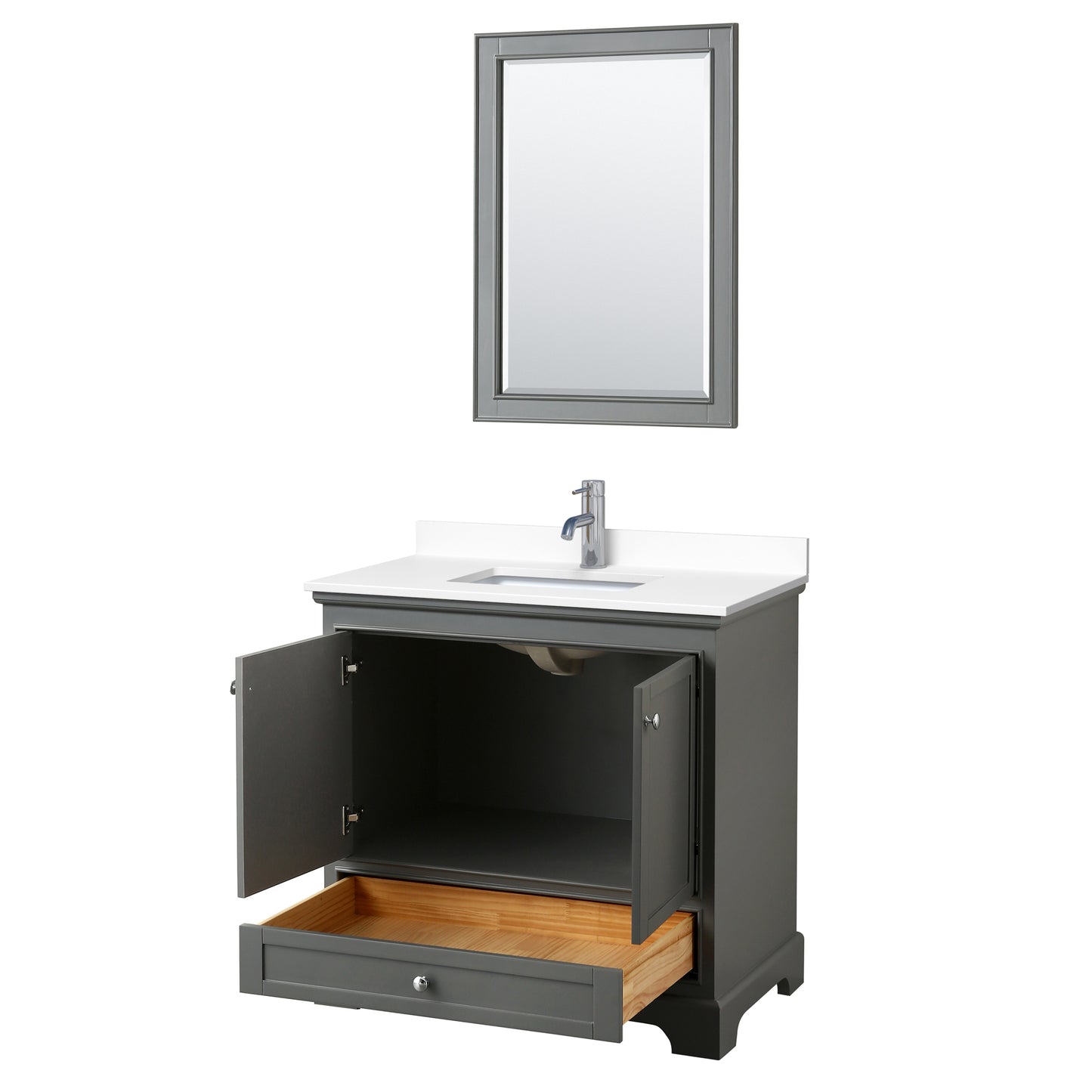 Deborah 36" Single Vanity in Dark Gray, White Cultured Marble Top, 24" Mirror