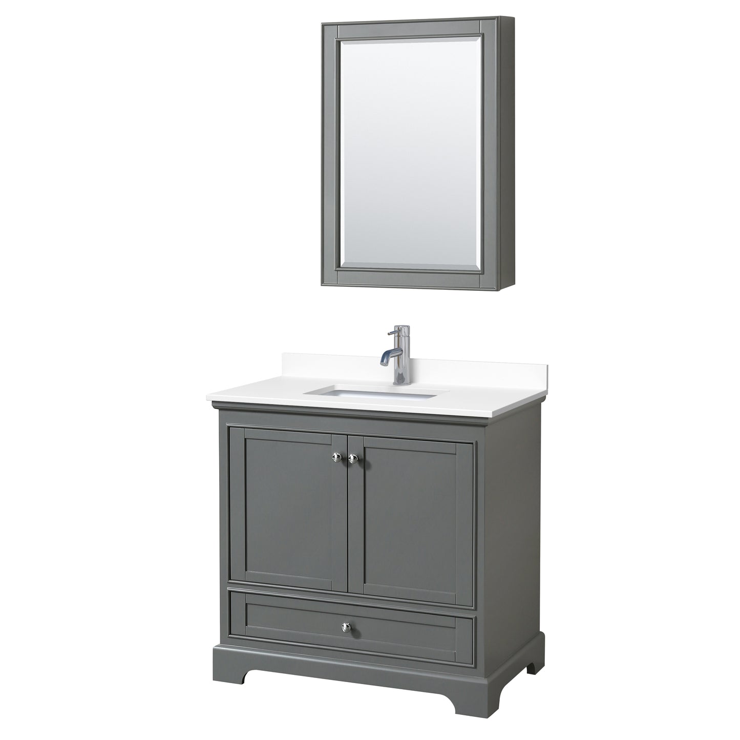 Deborah 36" Single Vanity in Gray, White Cultured Marble Top, Medicine Cabinet