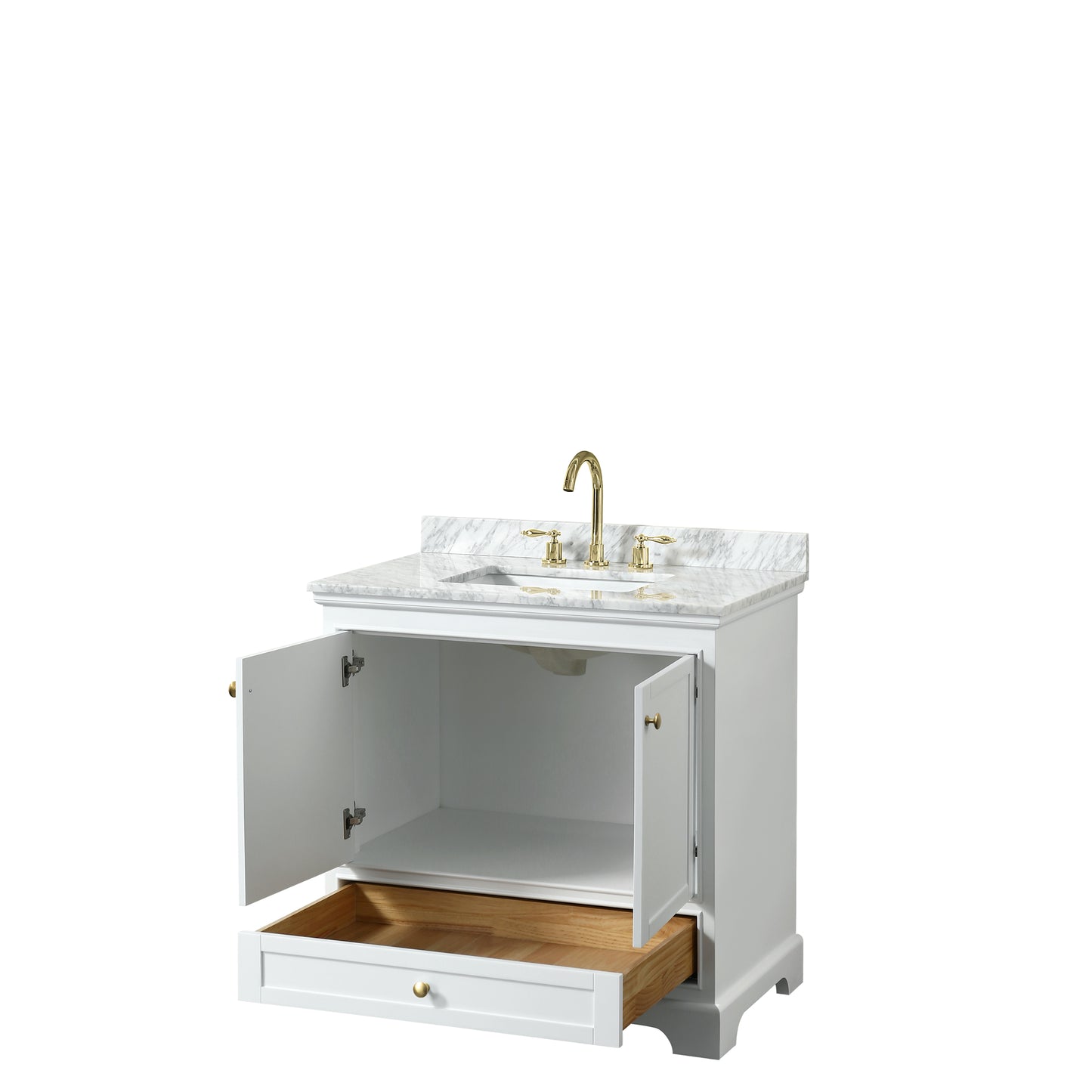 Deborah 36" Single Vanity in White, Top, Square Brushed Gold Trim, No Mirror