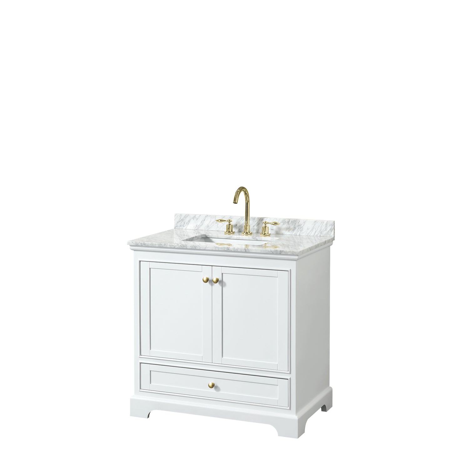 Deborah 36" Single Vanity in White, Top, Square Brushed Gold Trim, No Mirror