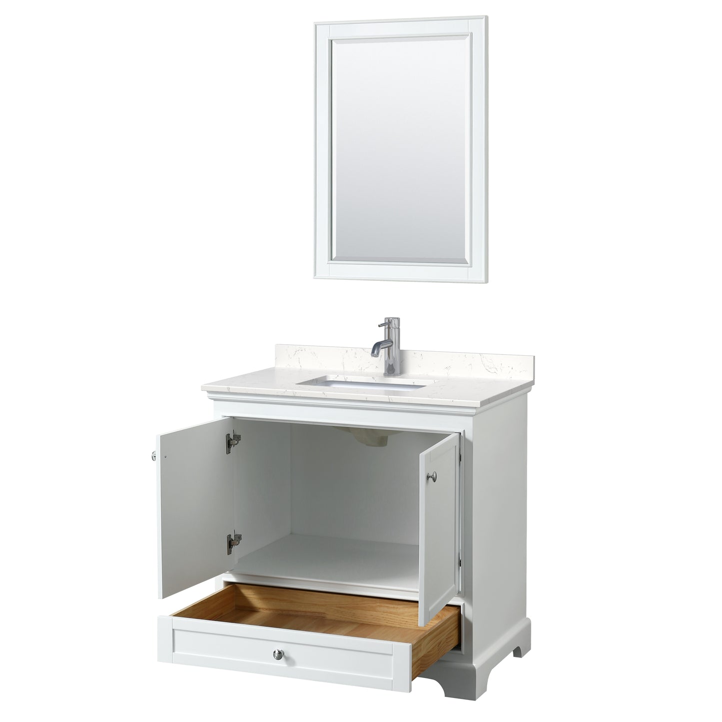 Deborah 36" Single Vanity in White, Carrara Cultured Marble Top, 24" Mirror