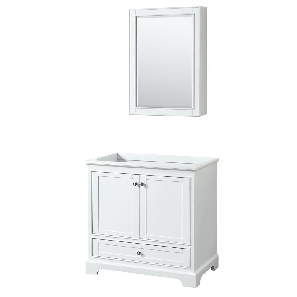 Deborah 36 inch Single Bathroom Vanity in White, No Countertop, No Sink, and Medicine Cabinet