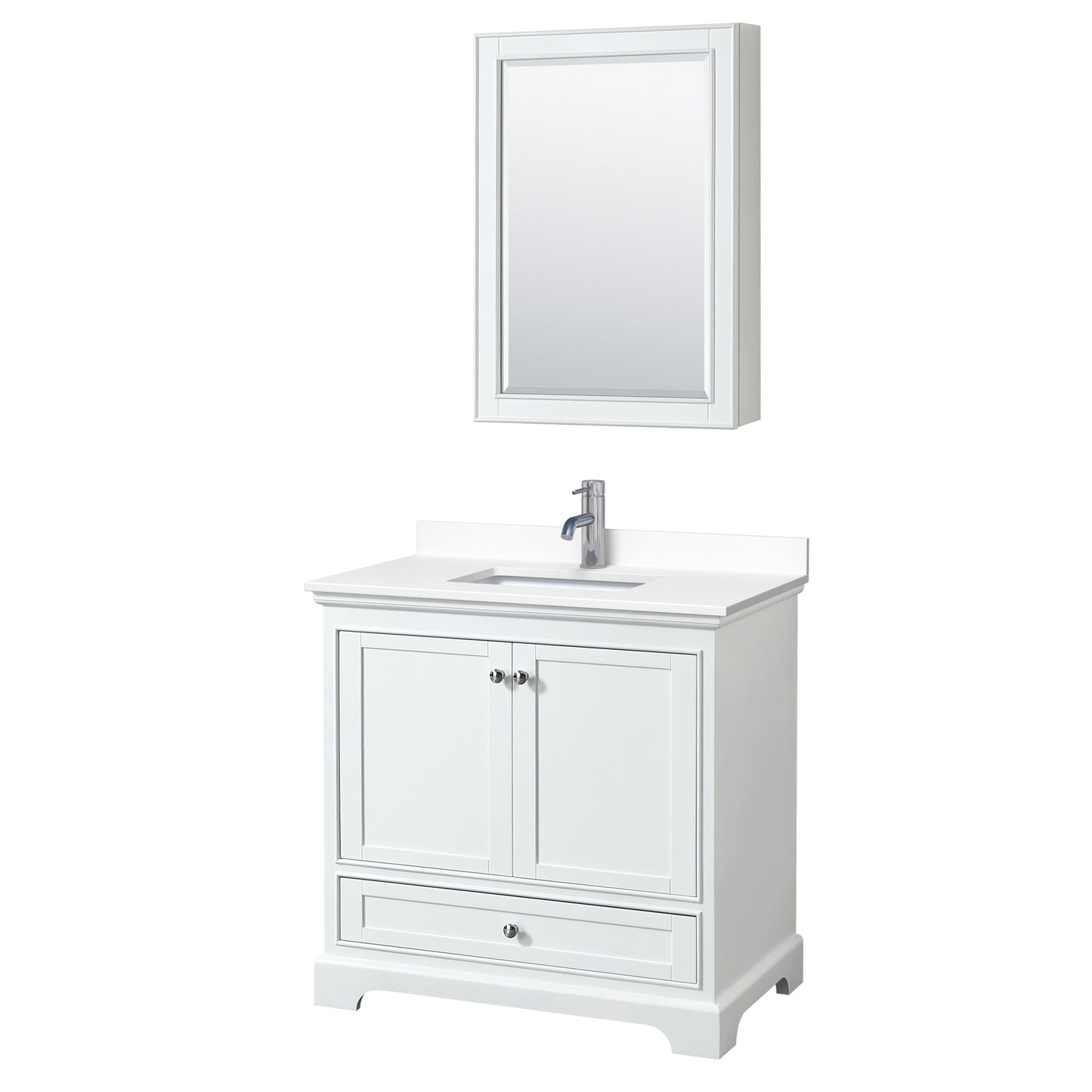 Deborah 36" Single Vanity in White, White Cultured Marble Top, Medicine Cabinet