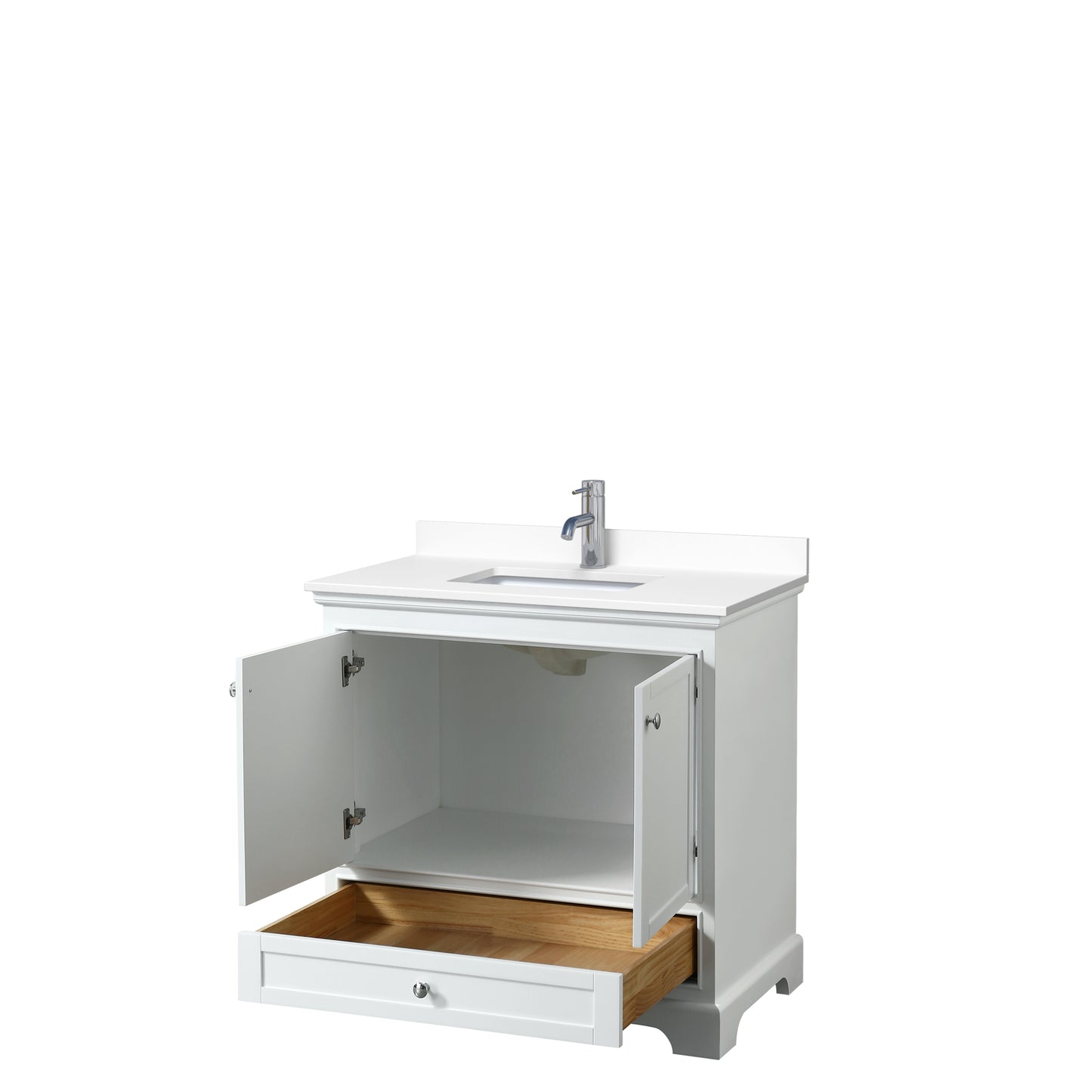 Deborah 36" Single Vanity in White, White Cultured Marble Top, Sink