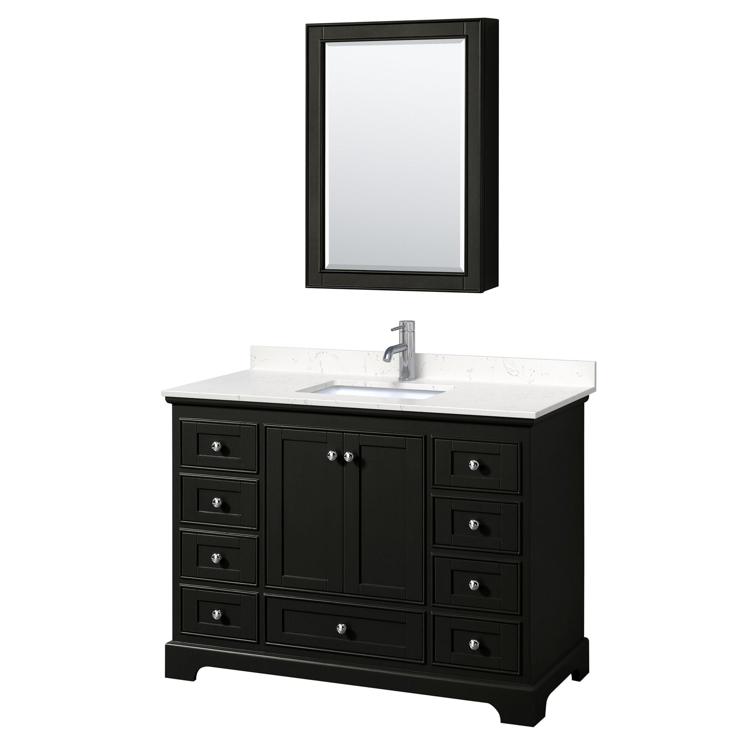 Deborah 48" Single Vanity in Espresso, Carrara Marble Top, Medicine Cabinet