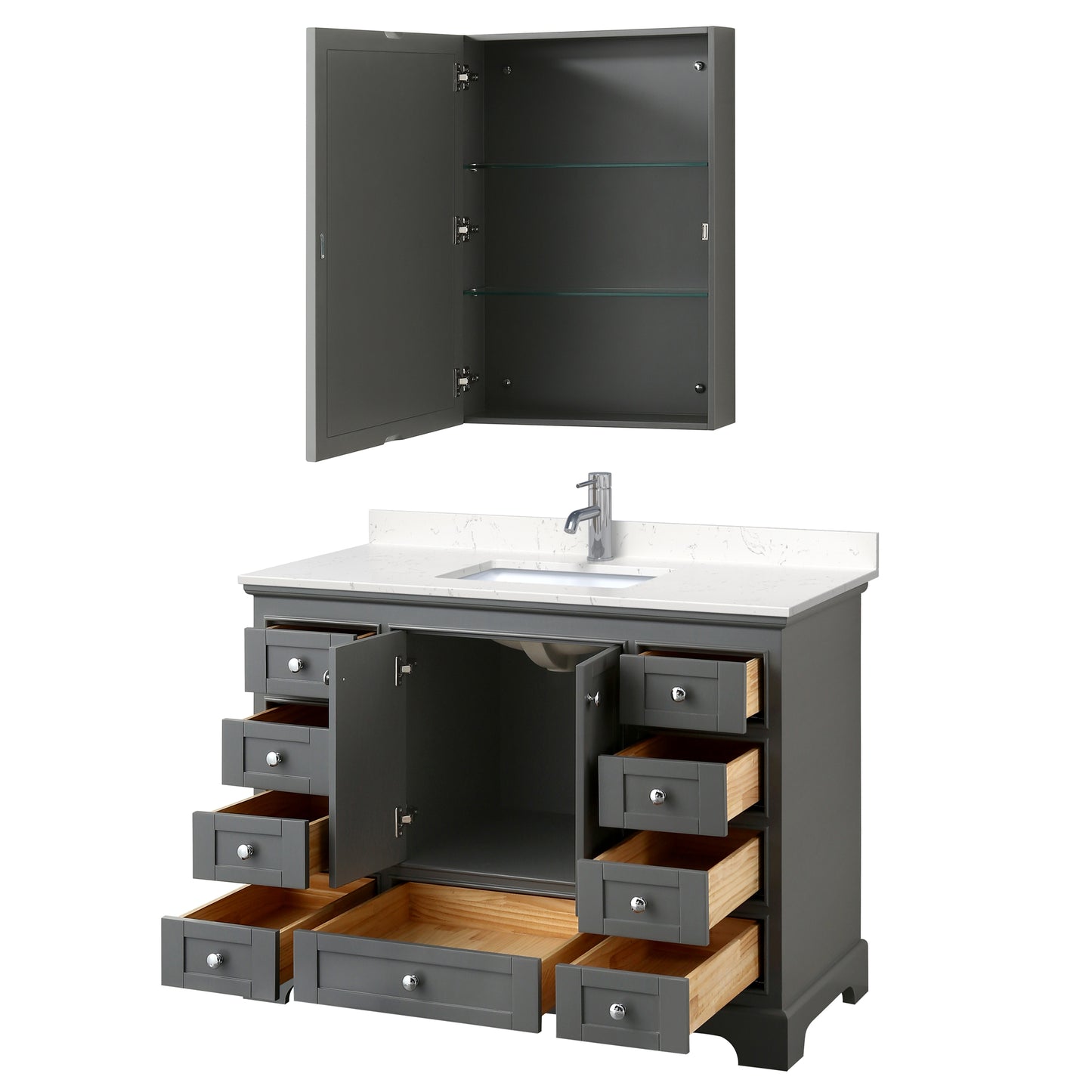 Deborah 48" Single Vanity in Gray, Carrara Cultured Marble Top, Medicine Cabinet