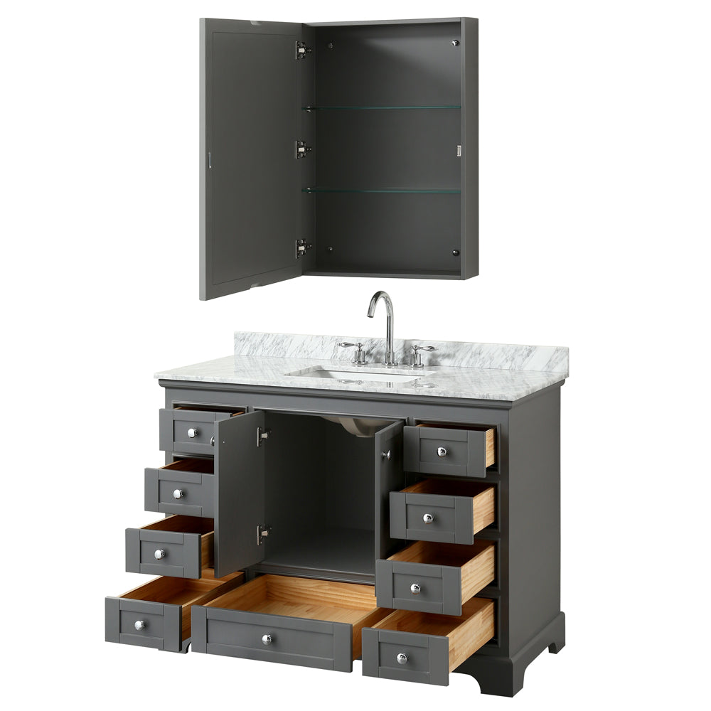 Deborah 48" Single Vanity in Dark Gray, Top, Square Sink, Medicine Cabinet