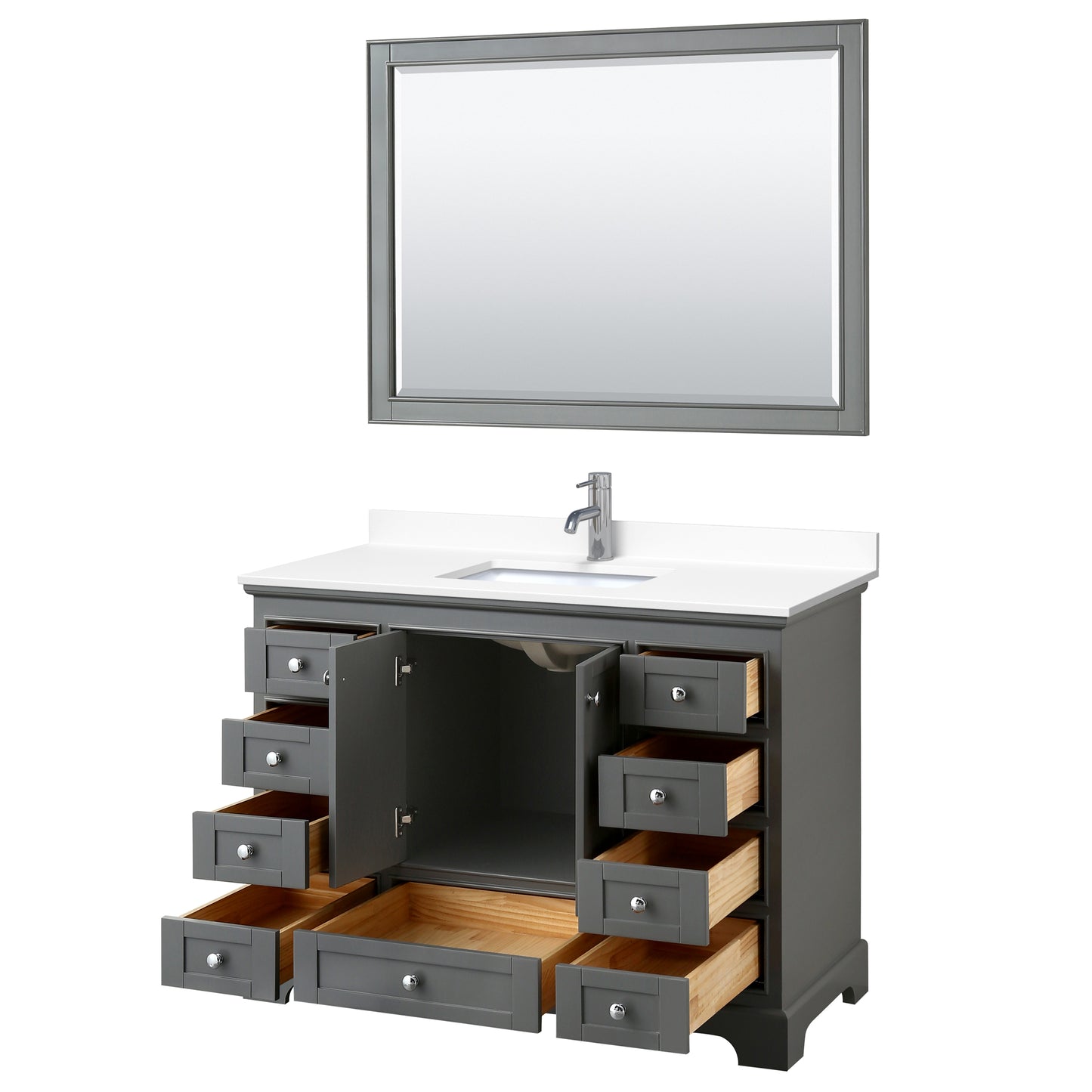 Deborah 48" Single Vanity in Dark Gray, White Cultured Marble Top, 46" Mirror