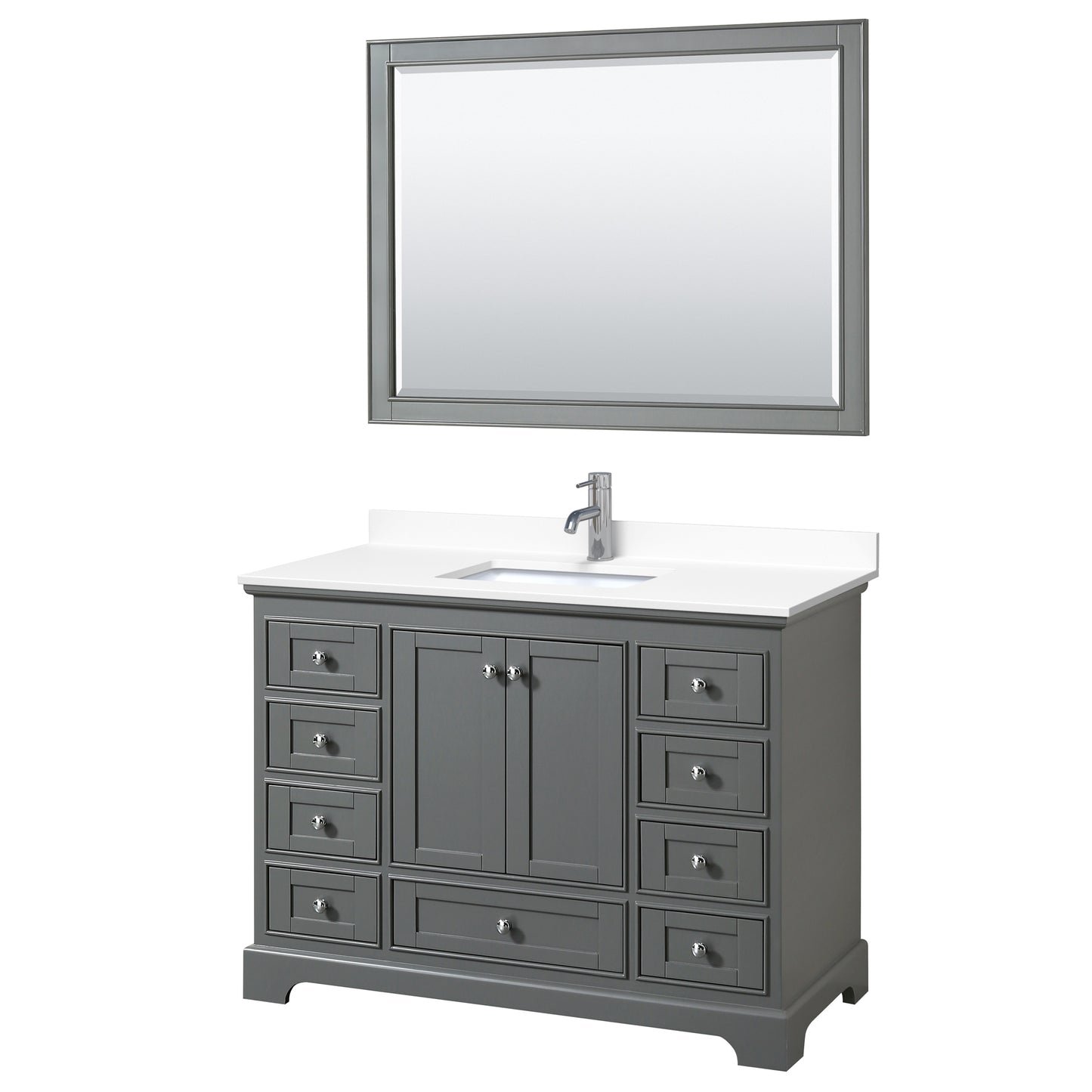 Deborah 48" Single Vanity in Dark Gray, White Cultured Marble Top, 46" Mirror