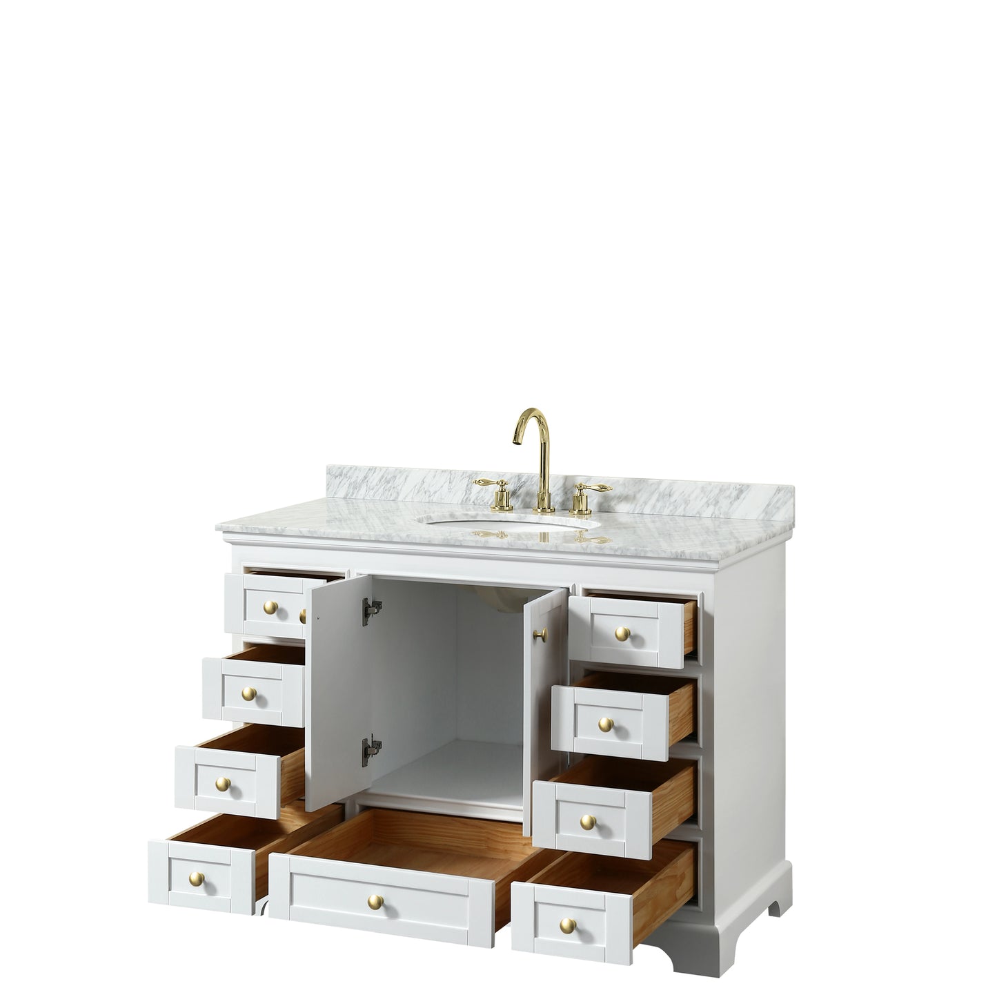 Deborah 48" Single Vanity in White, Top, Oval Sink, Brushed Gold Trim, No Mirror