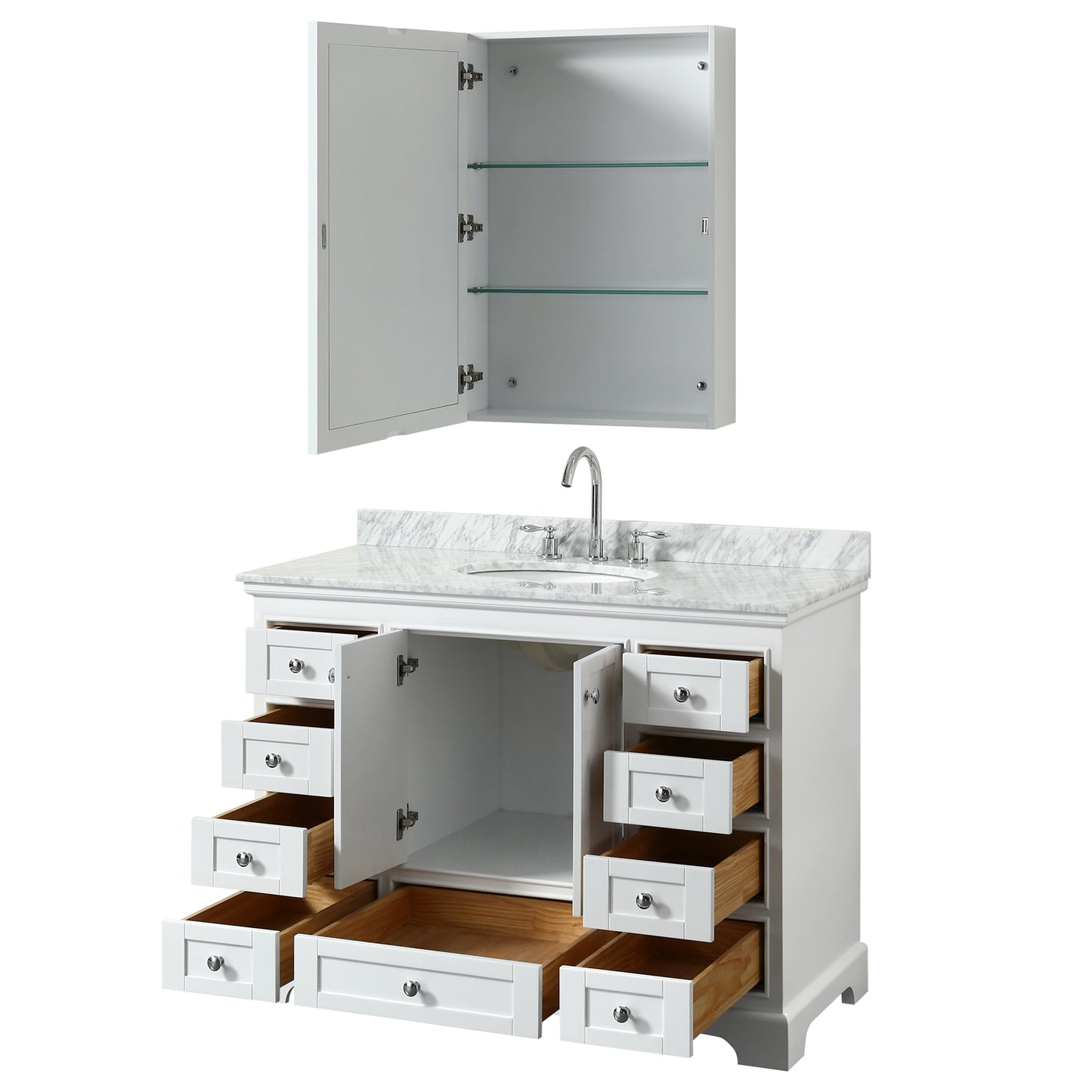 Deborah 48" Single Vanity in White, Top, Oval Sink, Medicine Cabinet