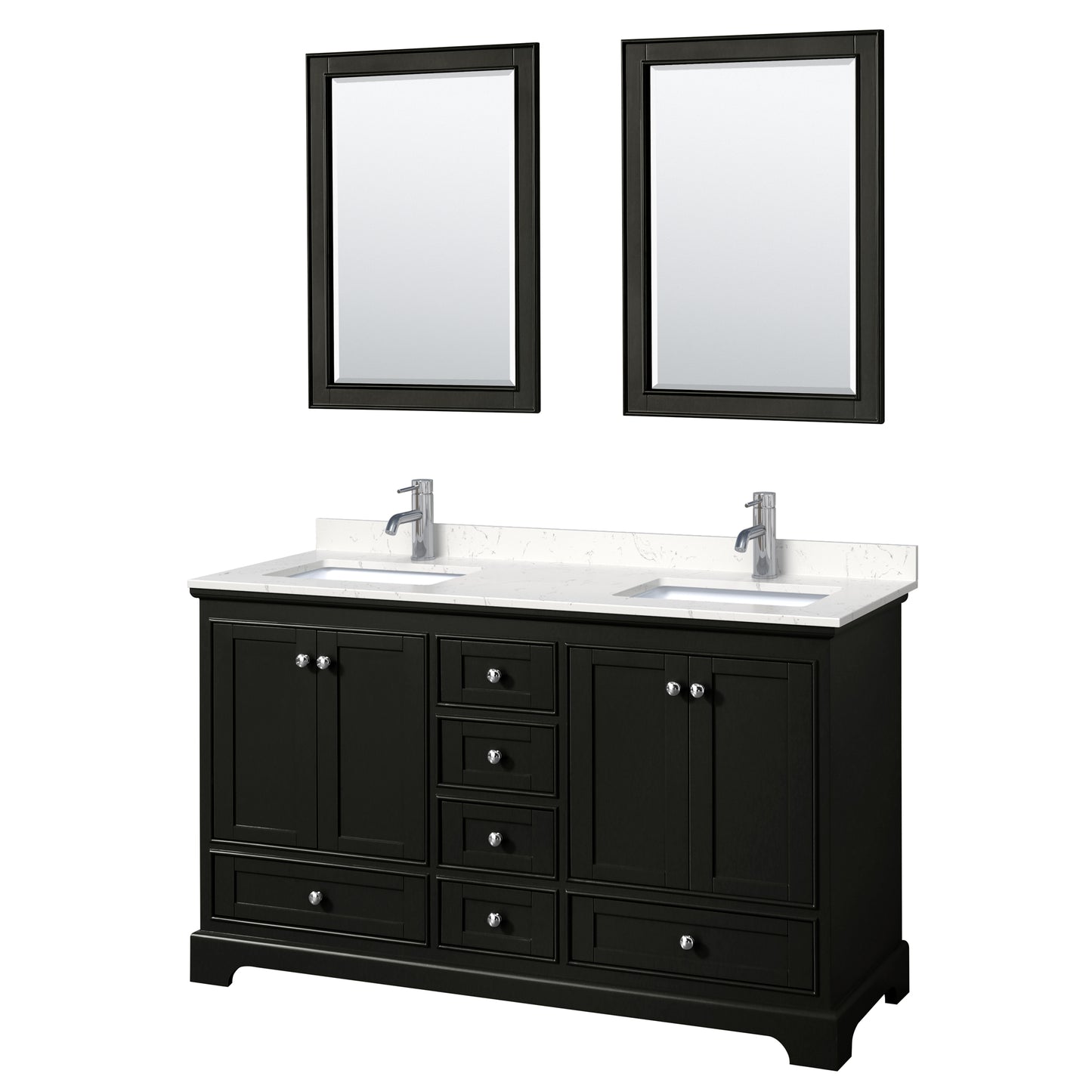 Deborah 60" Double Vanity in Espresso, Carrara Cultured Marble Top, 24" Mirrors