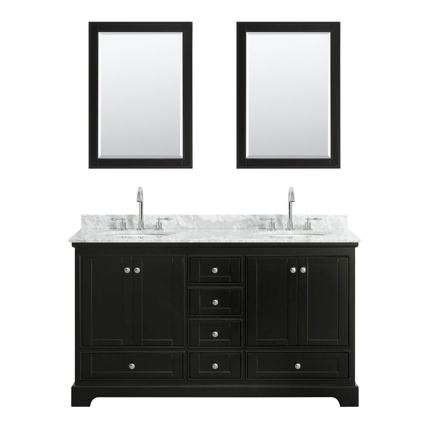 Deborah 60" Double Vanity in Dark Espresso, Top, Oval Sinks, 24" Mirrors