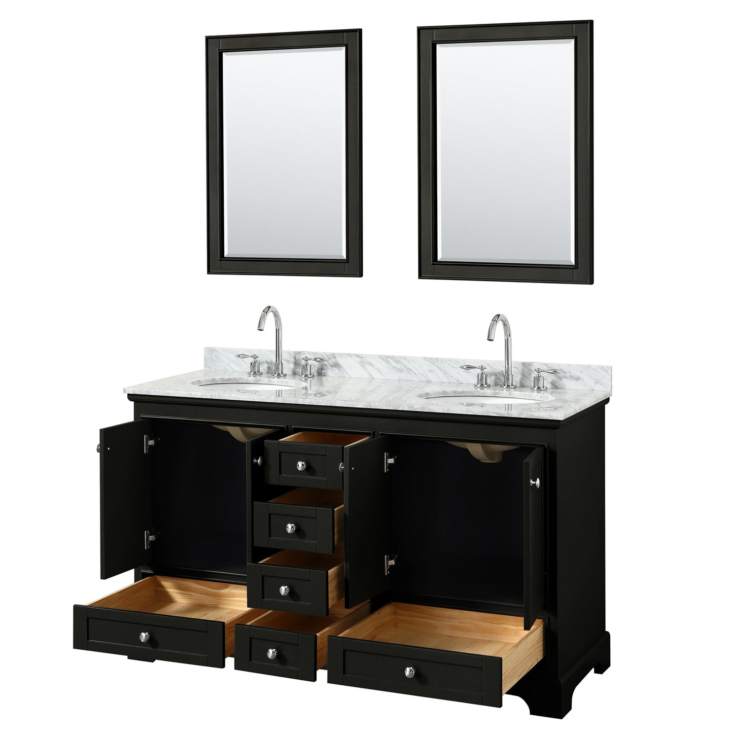 Deborah 60" Double Vanity in Dark Espresso, Top, Oval Sinks, 24" Mirrors