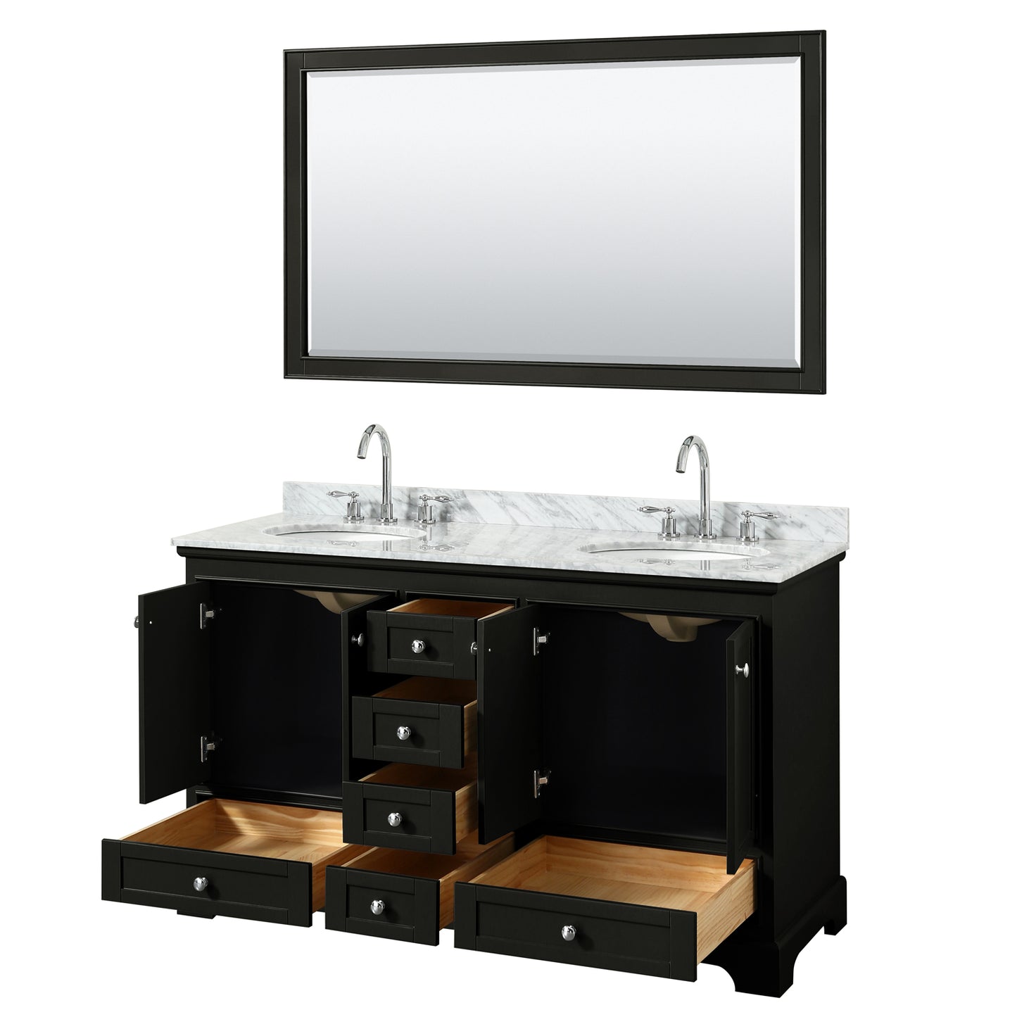 Deborah 60" Double Vanity in Dark Espresso, Top, Oval Sinks, 58" Mirror