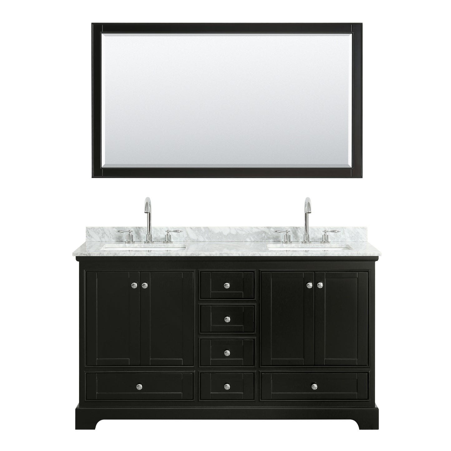 Deborah 60" Double Vanity in Dark Espresso, Top, Square Sinks, 58" Mirror