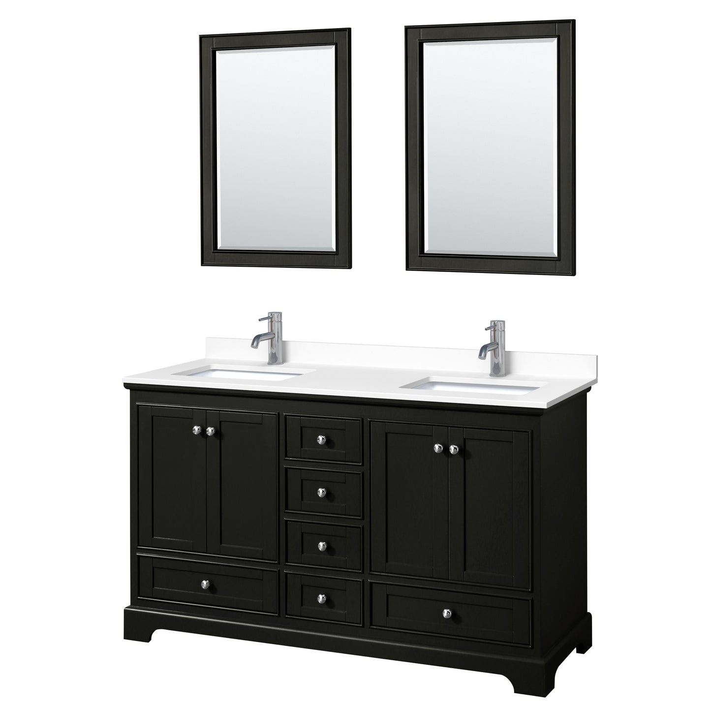 Deborah 60" Double Vanity in Espresso, White Cultured Marble Top, 24" Mirrors
