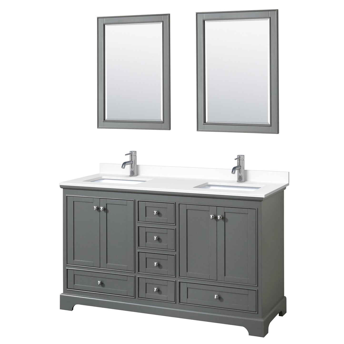Deborah 60" Double Vanity in Dark Gray, White Cultured Marble Top, 24" Mirrors