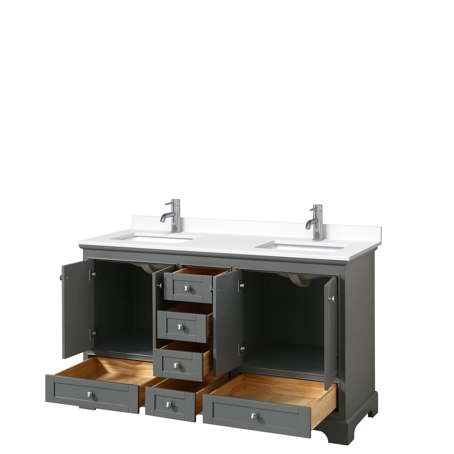 Deborah 60" Double Vanity in Dark Gray, White Cultured Marble Top, Sinks
