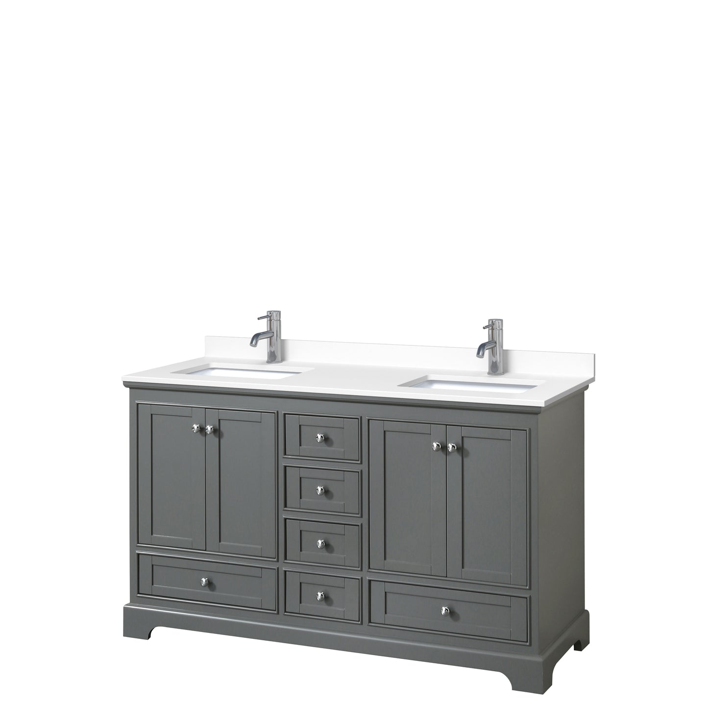 Deborah 60" Double Vanity in Dark Gray, White Cultured Marble Top, Sinks