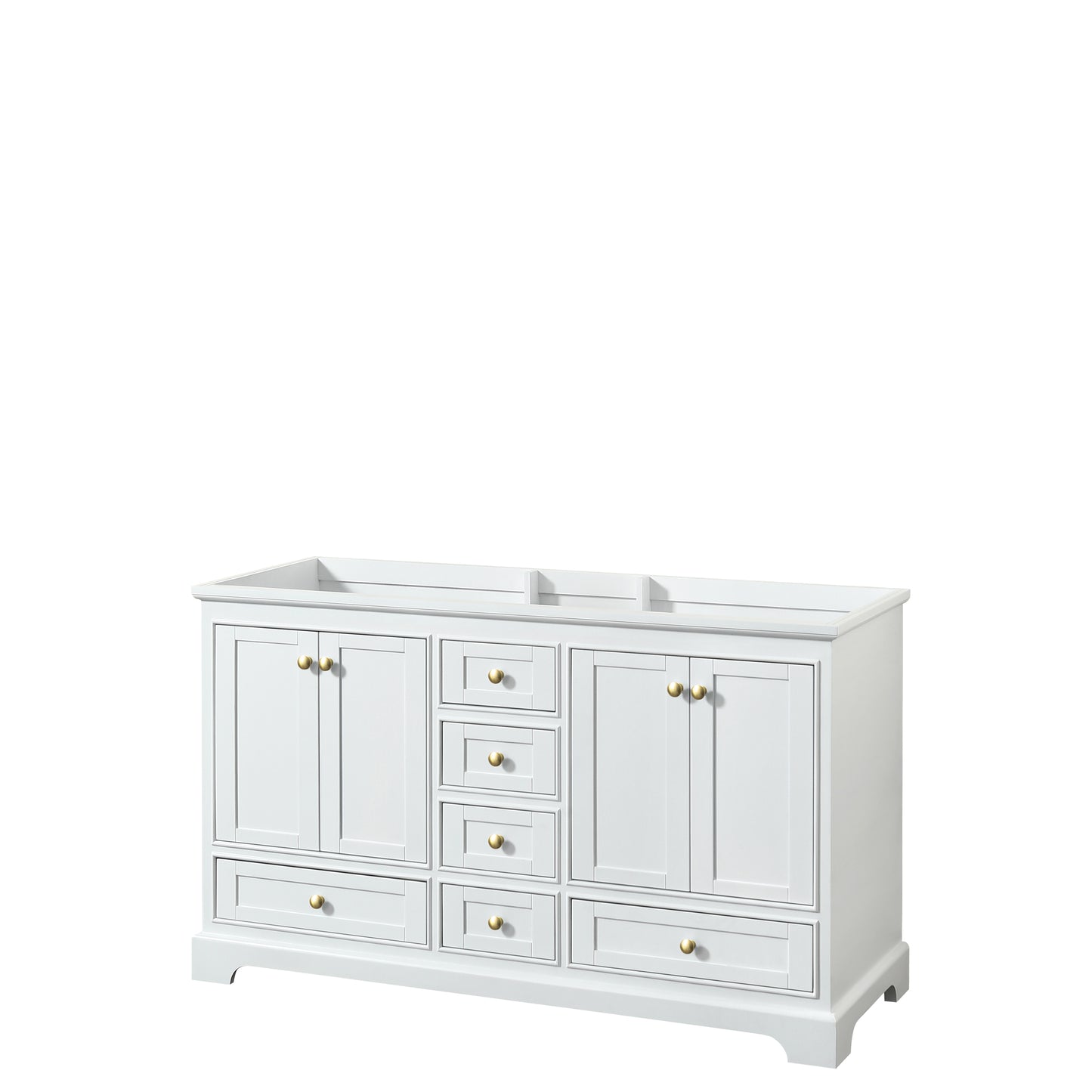 Deborah 60" Double Vanity in White, No Top, Brushed Gold Trim, No Mirror