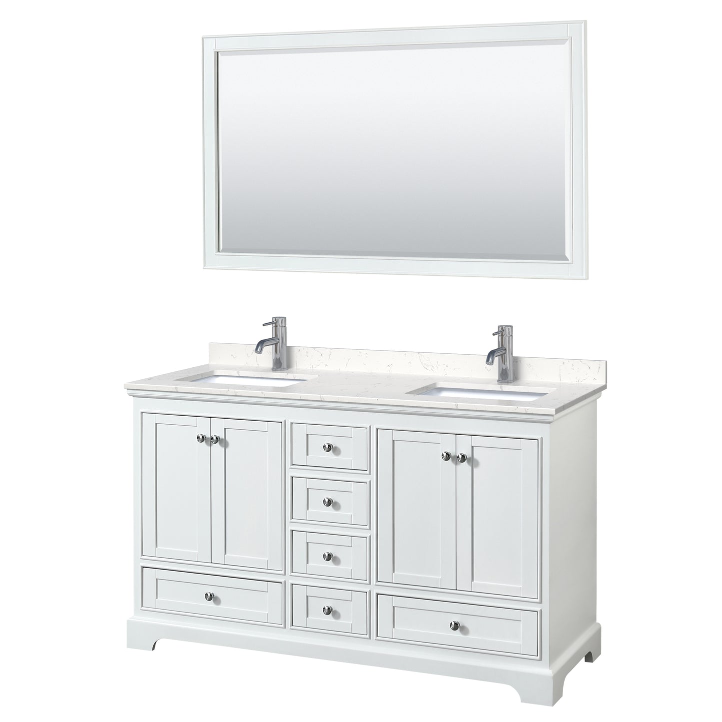 Deborah 60" Double Vanity in White, Carrara Cultured Marble Top, 58" Mirror