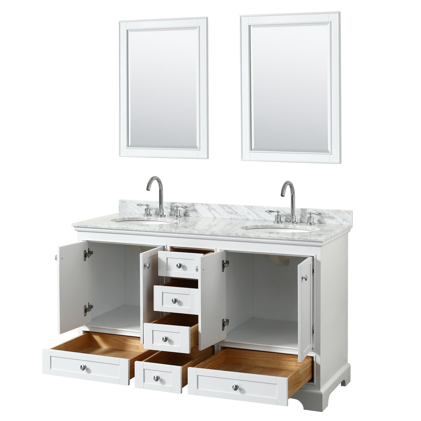 Deborah 60" Double Vanity in White, Top, Oval Sinks, 24" Mirrors