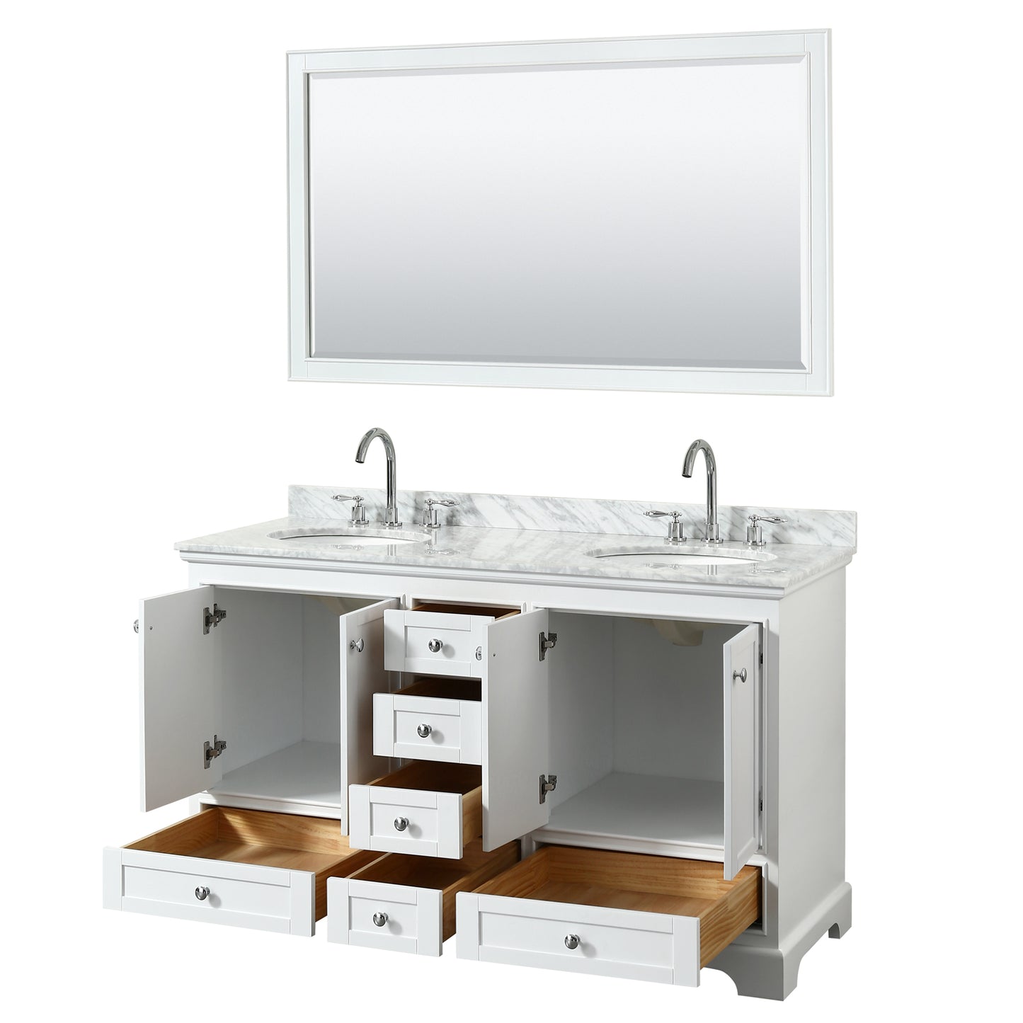 Deborah 60" Double Vanity in White, Top, Oval Sinks, 58" Mirror