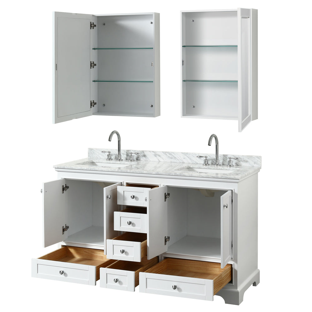 Deborah 60" Double Vanity in White, Top, Square Sinks, Medicine Cabinets