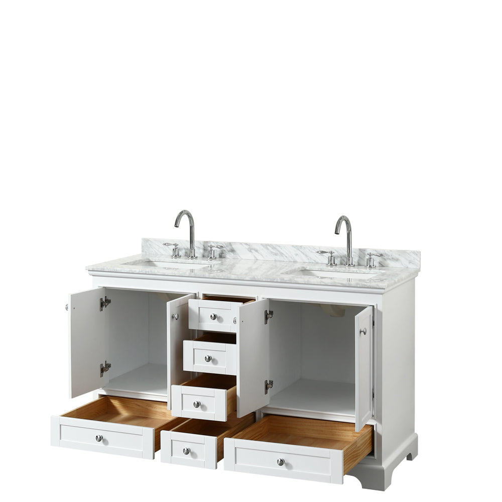 Deborah 60" Double Vanity in White, Top, Square Sinks, No Mirror